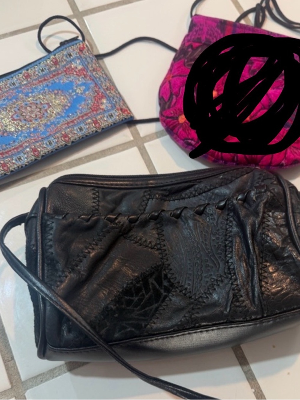 Black Leather Crossbody Bag - Classic Women's Shoulder Bag and 1 little puches